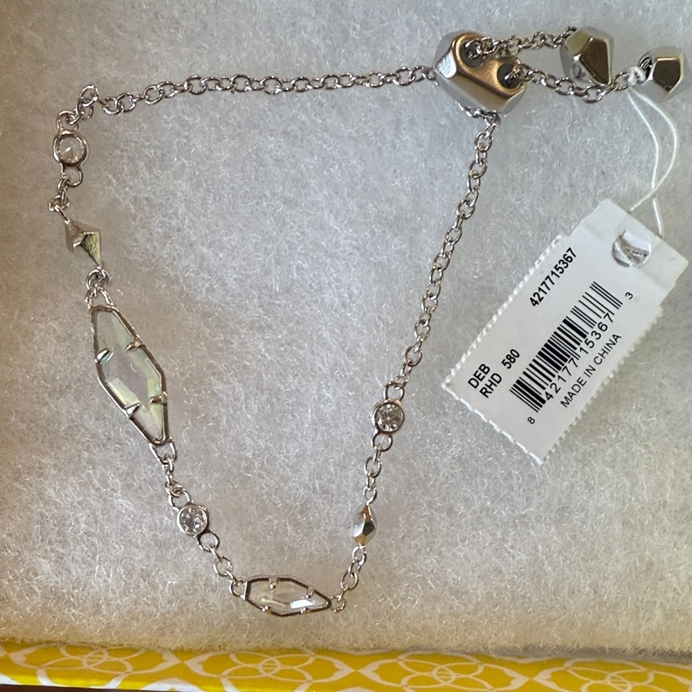 NWT Kendra Scott Deb Adjustable Bracelet - Rhodium Silver & Clear Crystals